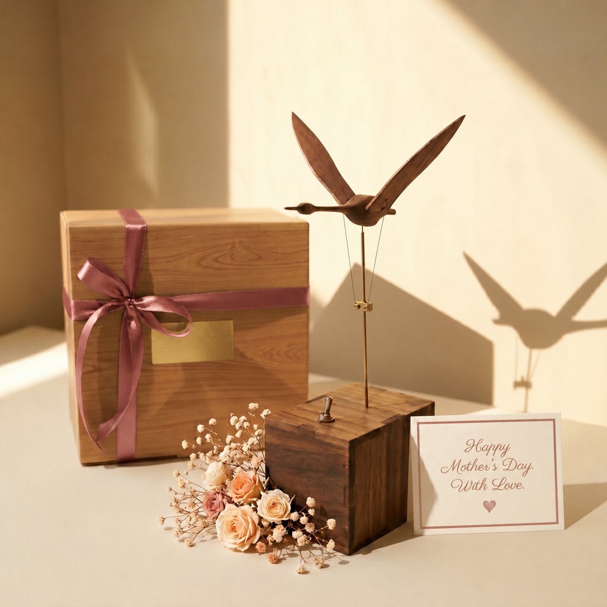 Lakesong beside its gift box tied with ribbon, with a handwritten card