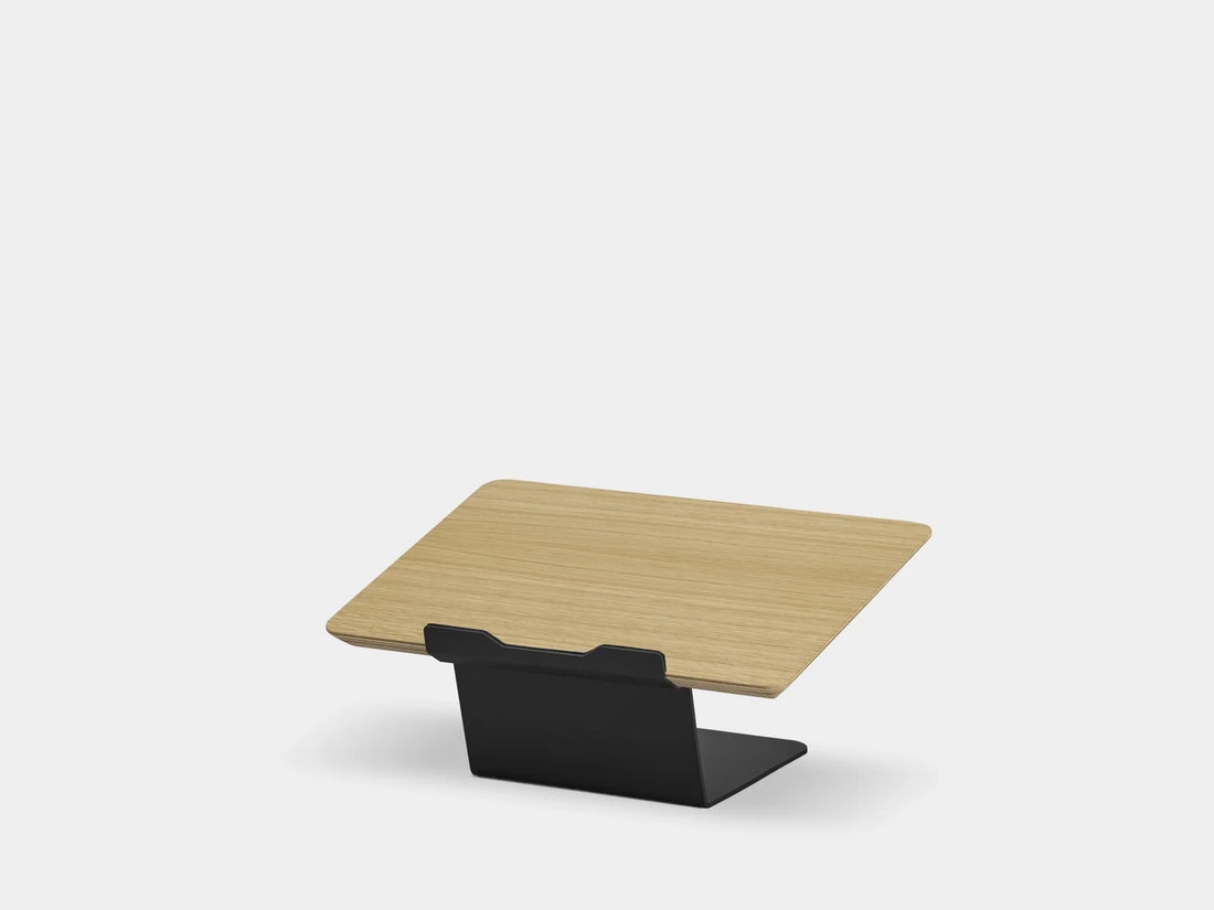 Light oak riser platform on a black steel base