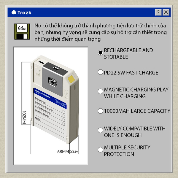 พาวเวอร์แบงค์แม่เหล็ก TROZK TP-09 10000mAh – มัลติฟังก์ชั่นพร้อมพื้นที่จัดเก็บในตัว