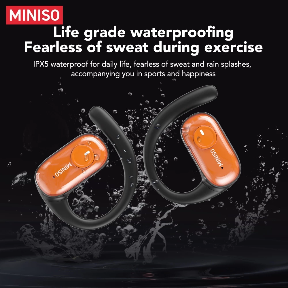 Miniso MS185 หูฟังไร้สาย Bluetooth 5.4 – ไดรเวอร์ 14.2 มม., เวลาเล่น 4.5 ชม., การควบคุมแบบสัมผัส, ไมโครโฟนในตัว