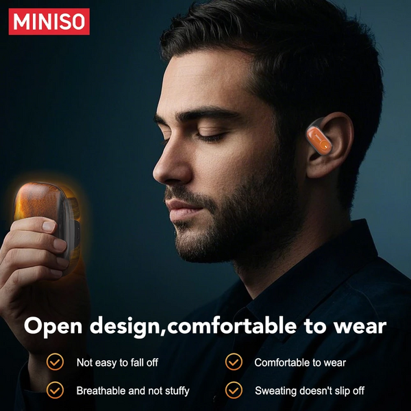 Miniso MS185 หูฟังไร้สาย Bluetooth 5.4 – ไดรเวอร์ 14.2 มม., เวลาเล่น 4.5 ชม., การควบคุมแบบสัมผัส, ไมโครโฟนในตัว