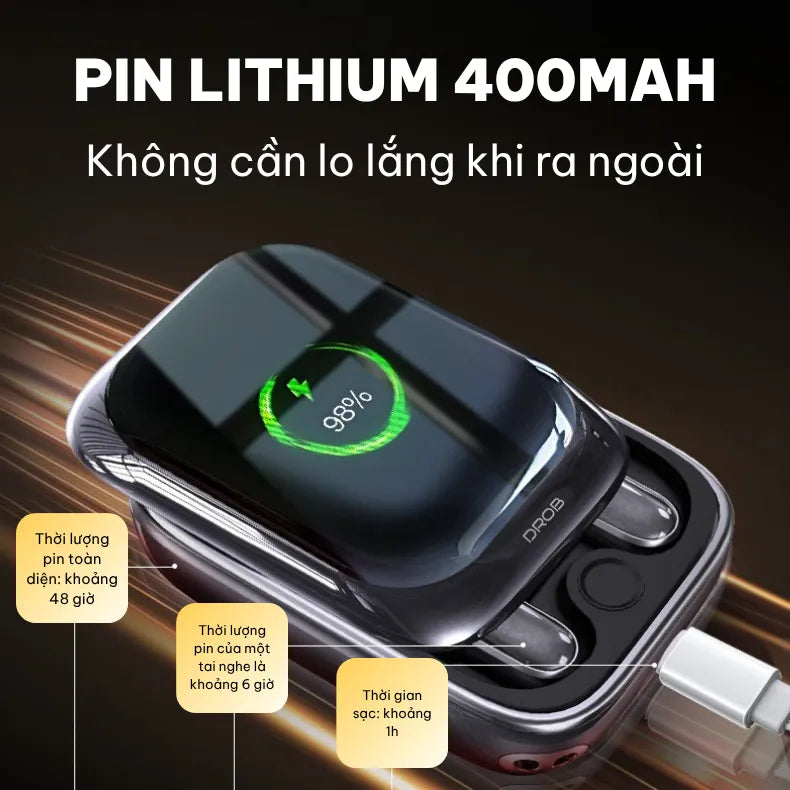 หูฟังบลูทูธ DROB G9 TWS - หน้าจอสัมผัสและแบตเตอรี่ 400mAh ใช้งานได้ 48 ชั่วโมง