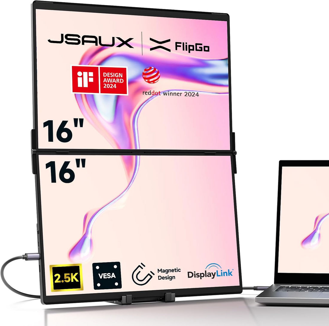 จอมอนิเตอร์คู่แบบพกพา Jsaux FlipGo | ขยายพื้นที่ทำงานด้วยสายเคเบิลเพียงเส้นเดียว