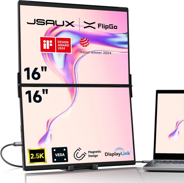 จอมอนิเตอร์คู่แบบพกพา Jsaux FlipGo | ขยายพื้นที่ทำงานด้วยสายเคเบิลเพียงเส้นเดียว