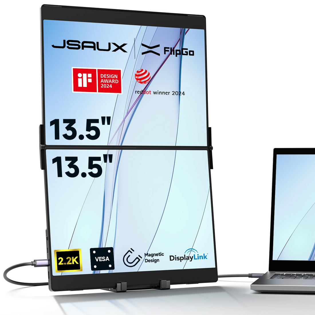 จอมอนิเตอร์คู่แบบพกพา Jsaux FlipGo | ขยายพื้นที่ทำงานด้วยสายเคเบิลเพียงเส้นเดียว