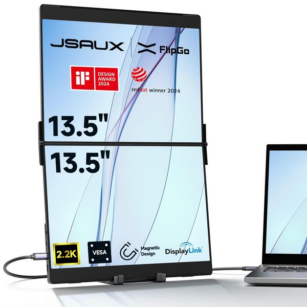 จอมอนิเตอร์คู่แบบพกพา Jsaux FlipGo | ขยายพื้นที่ทำงานด้วยสายเคเบิลเพียงเส้นเดียว