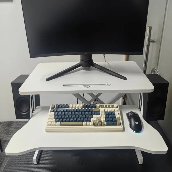 32 Inch Sit to Stand Desk Converter with Wide Keyboard Tray, White