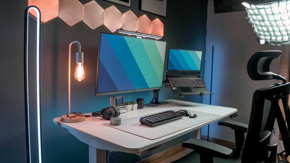 White desk with ambient glow