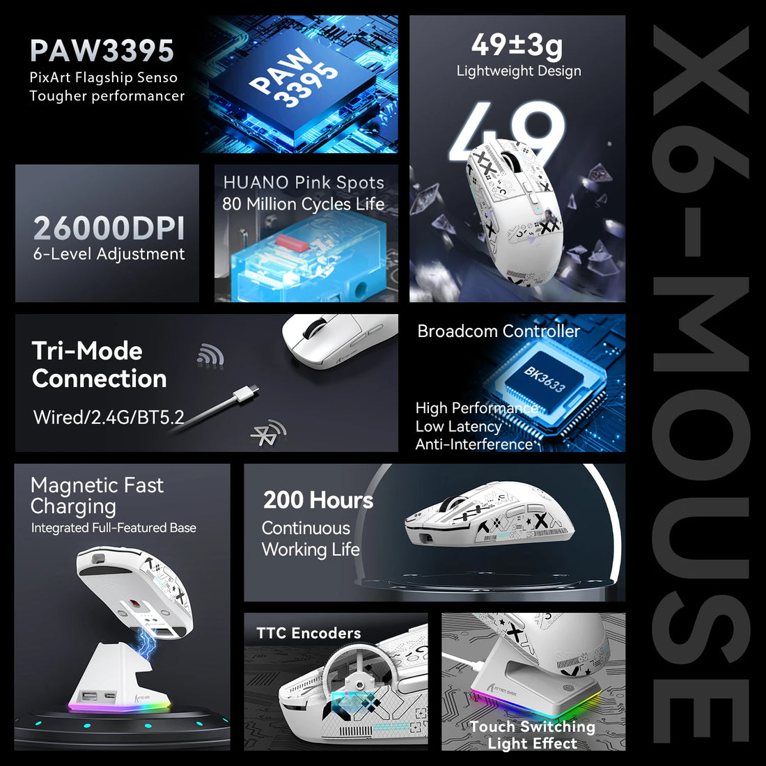 Attack Shark X6 Tri-Mode Mouse with Magnetic Charging Dock, photo 3