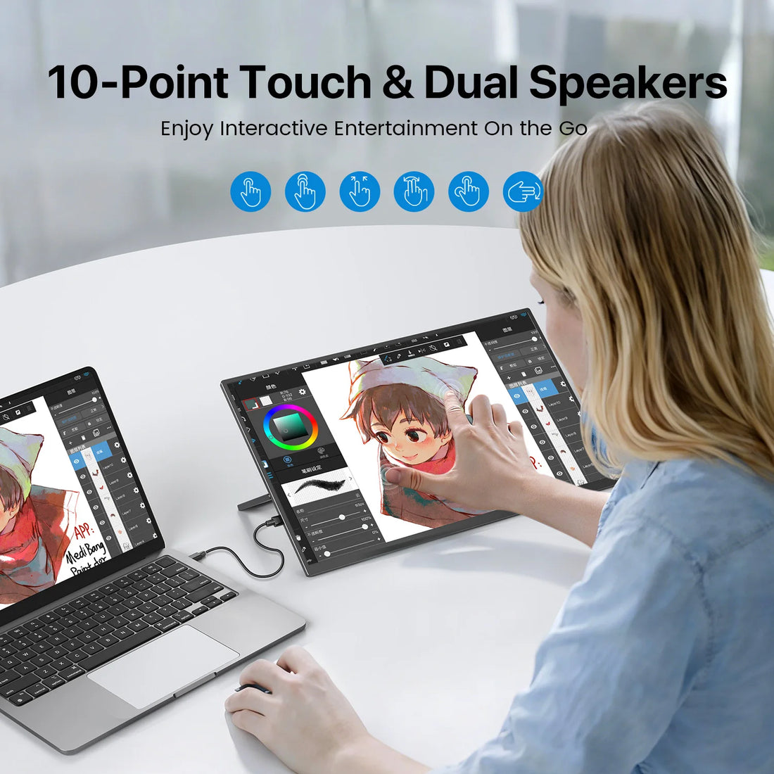 UPERFECT 15.6 inch Touchscreen Portable Monitor with Kickstand, photo 3