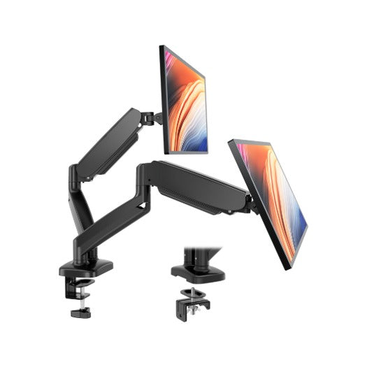 Dual Monitor Arm with Gas Spring, C-Clamp and Grommet Base, Fits 13 to 32 Inch Screens, Black