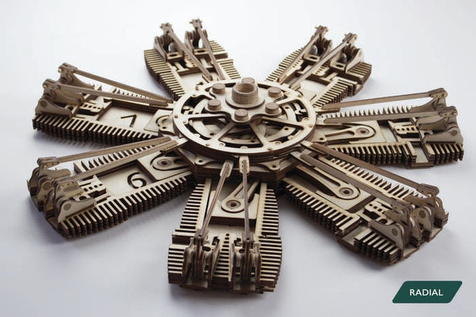 Radial engine kit with seven cylinders, labelled Radial